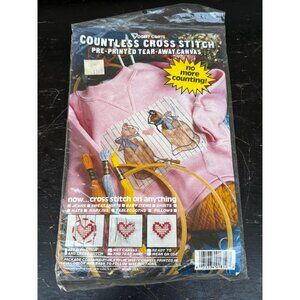 Vogart Crafts Countless Cross Stitch Kit Pre-Printed Tear-Away Canvas Cat Design